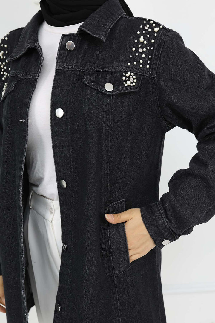 BNG Women İnci Detaylı Kot Ceket Siyah 7807 - Iguala de la Independencia
