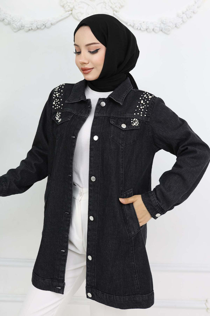 BNG Women İnci Detaylı Kot Ceket Siyah 7807 - Iguala de la Independencia