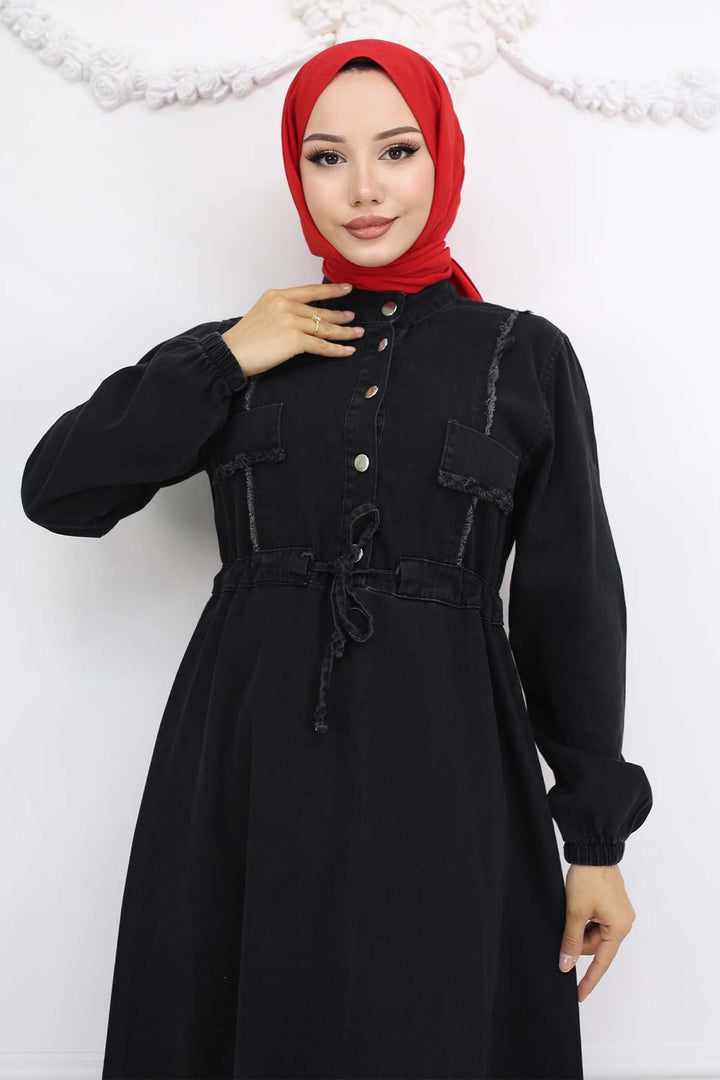 BNG Women Waist Ruffled Denim Dress Black 6824 - Southampton