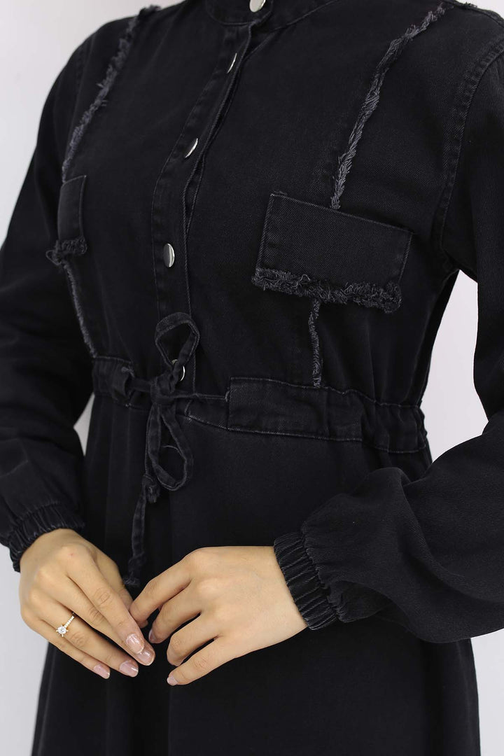 BNG Women Waist Ruffled Denim Dress Black 6824 - Cerveteri