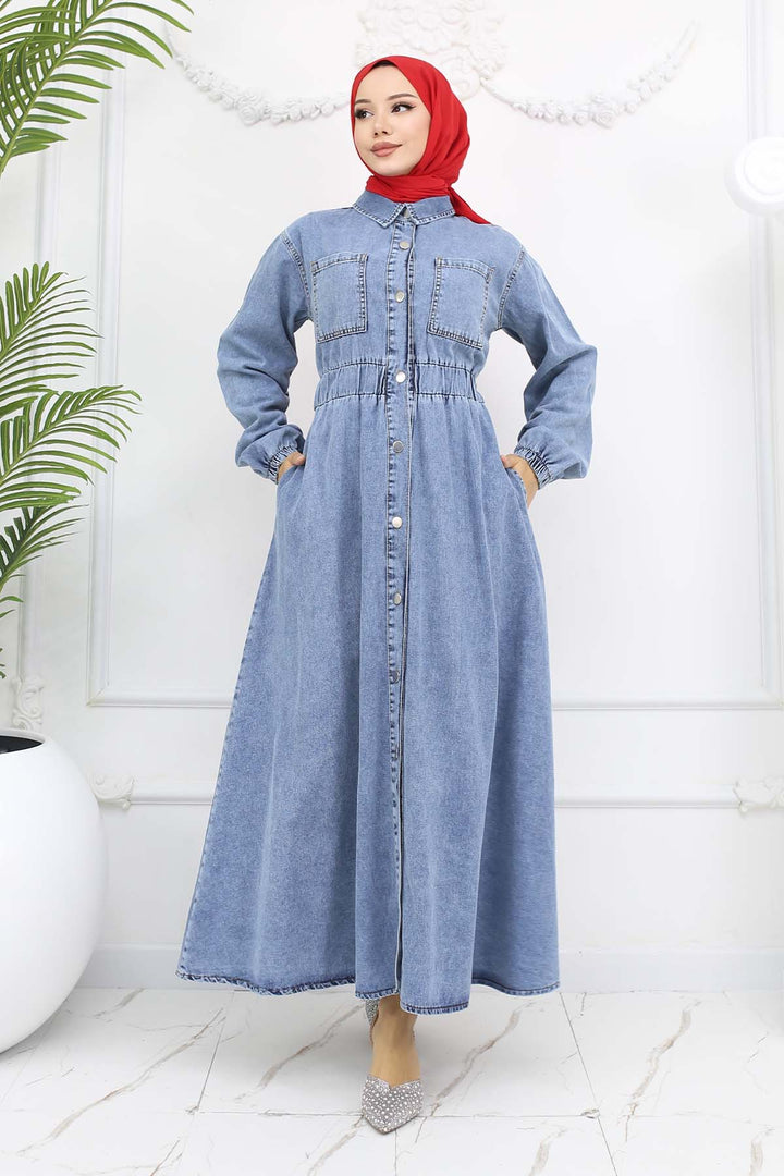 BNG Women Düğmeli Kot Elbise Mavi 6101 - Chelmsford