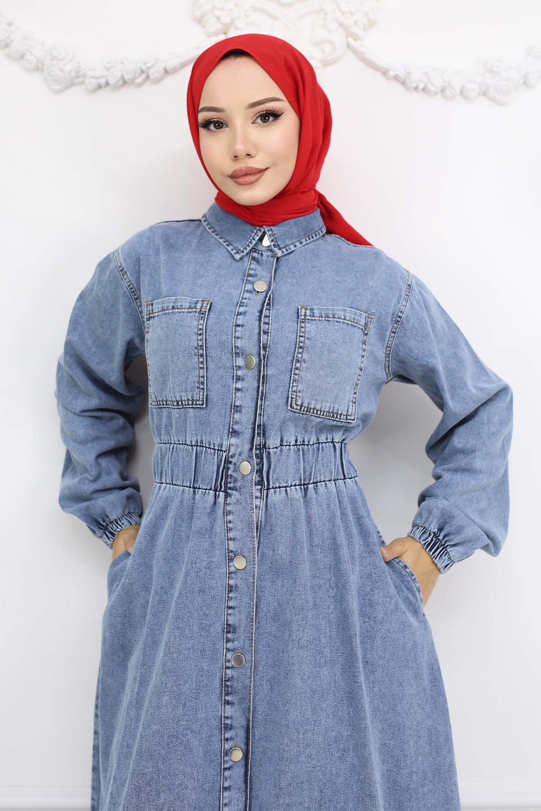 BNG Women Düğmeli Kot Elbise Mavi 6101 - Chelmsford