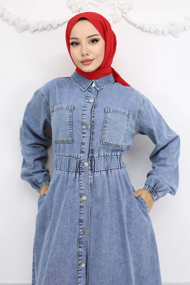 BNG Women Düğmeli Kot Elbise Mavi 6101 - Chelmsford