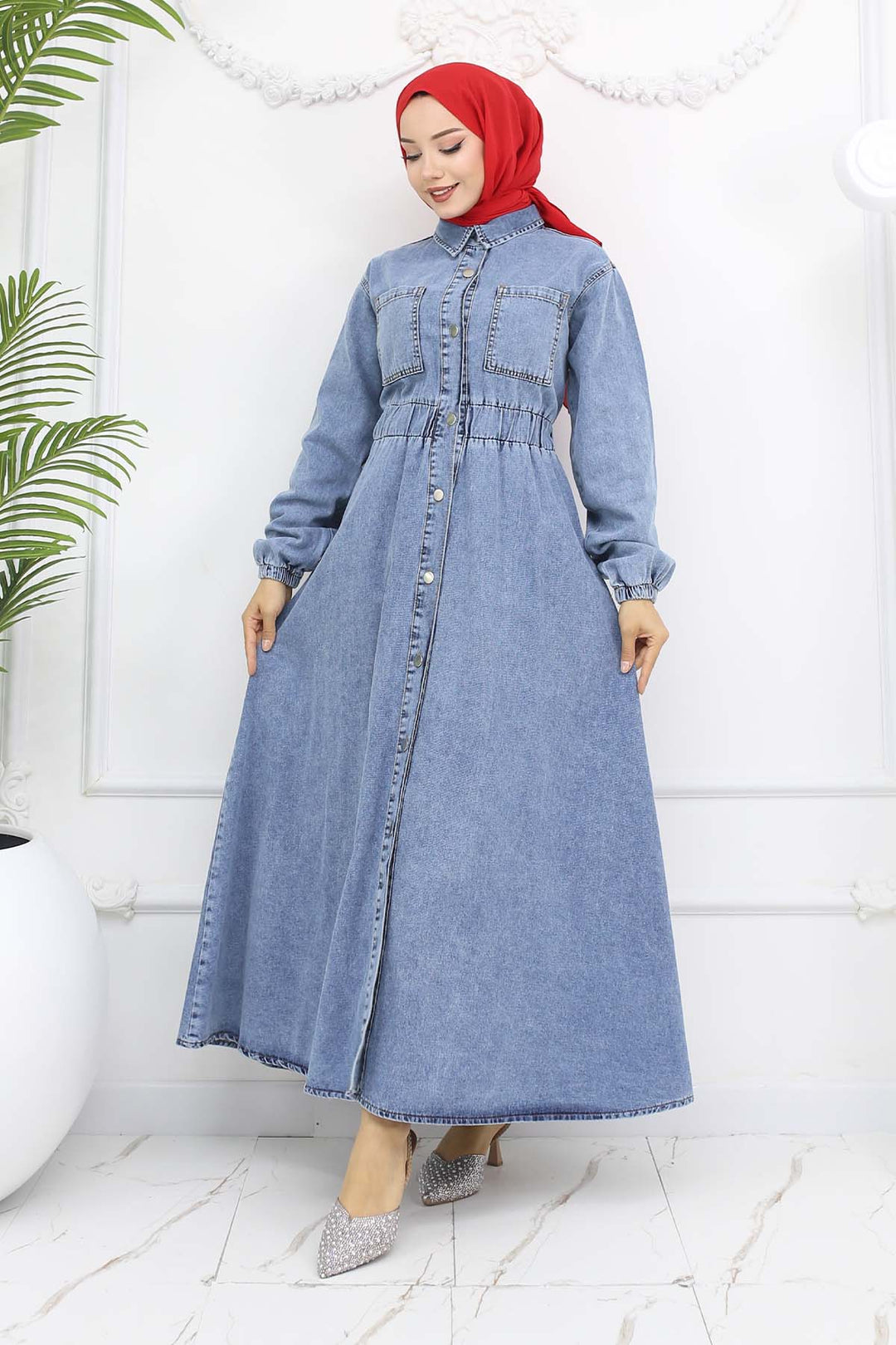 BNG Women Düğmeli Kot Elbise Mavi 6101 - Chelmsford