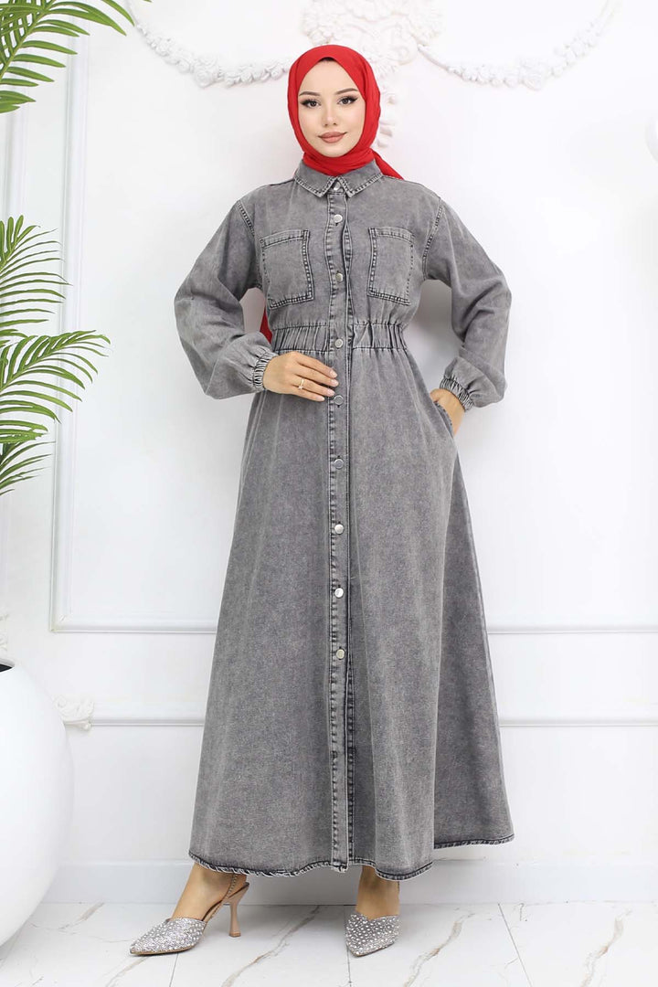 BNG Women Düğmeli Kot Elbise Siyah 6101 - Prattville