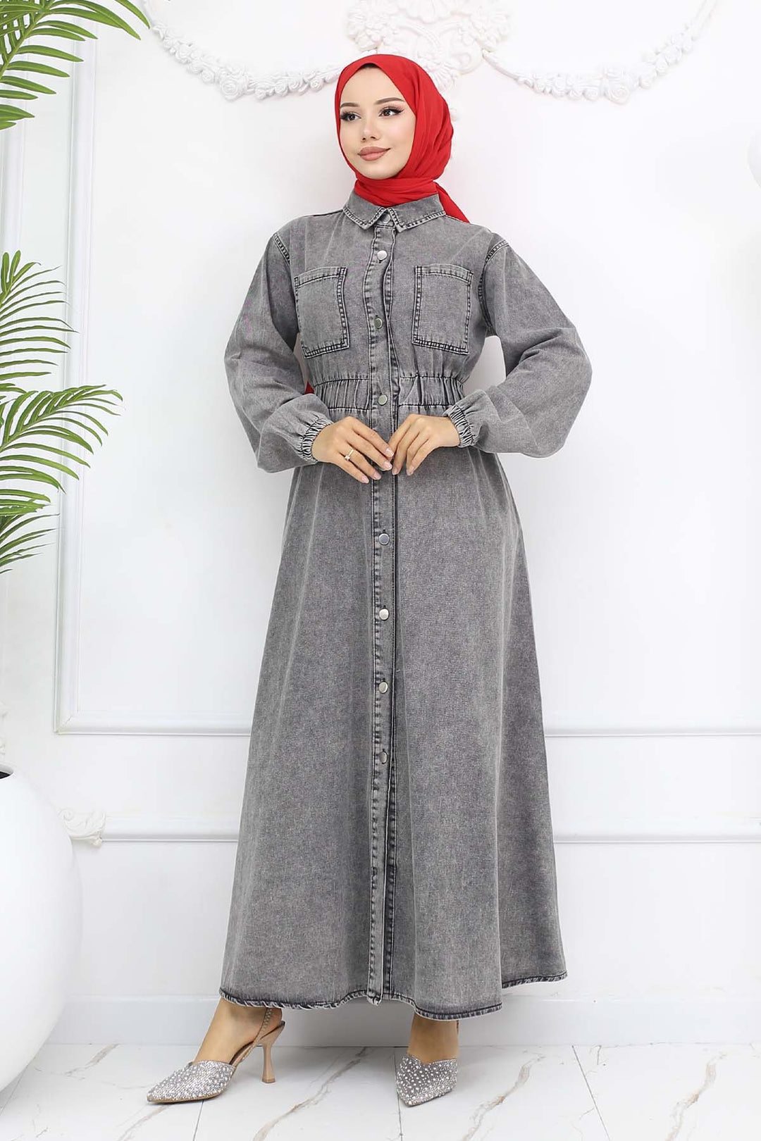 BNG Women Düğmeli Kot Elbise Siyah 6101 - Prattville