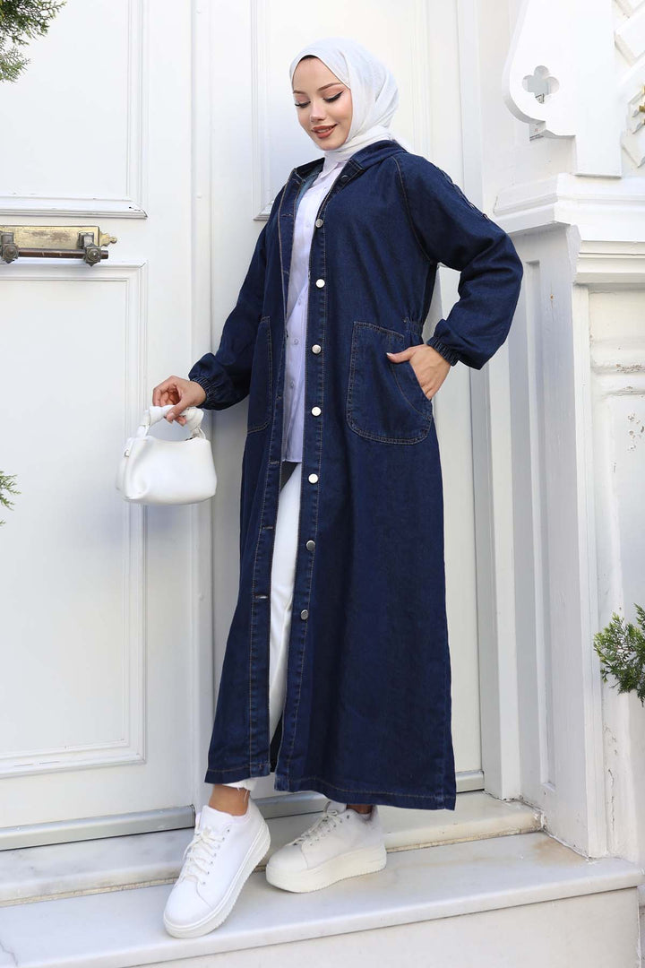 BNG Women Kapüşonlu Kot Kap Lacivert 1352 - Sutton in Ashfield