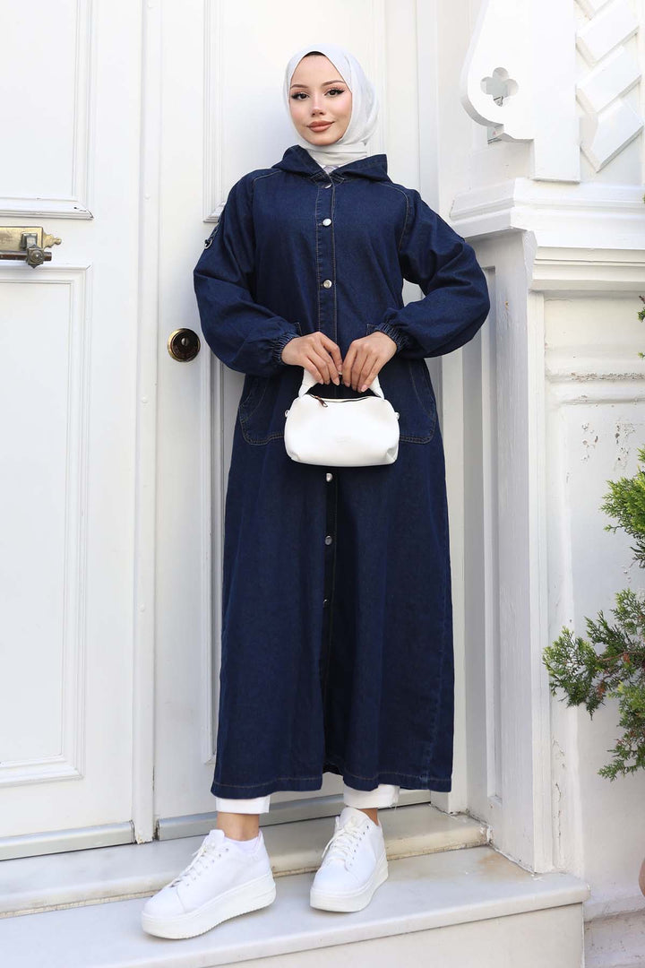 BNG Women Kapüşonlu Kot Kap Lacivert 1352 - Sutton in Ashfield