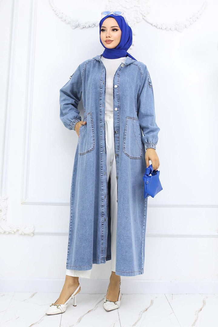 BNG Women Kapüşonlu Kot Kap Mavi 1352 - Middletown