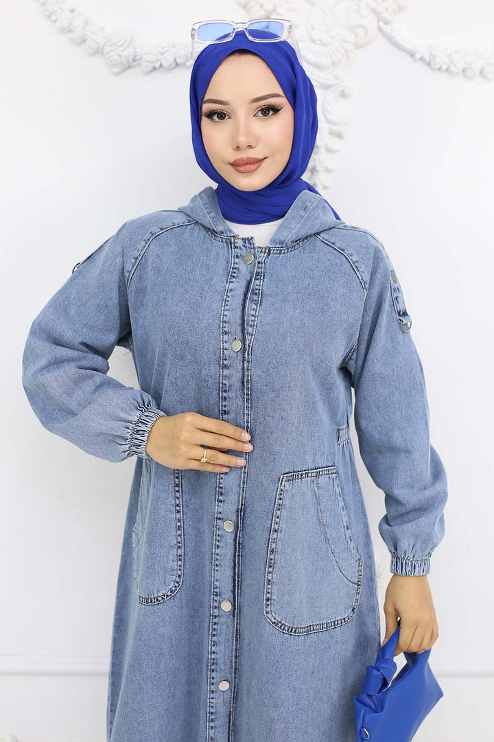 BNG Women Kapüşonlu Kot Kap Mavi 1352 - Middletown