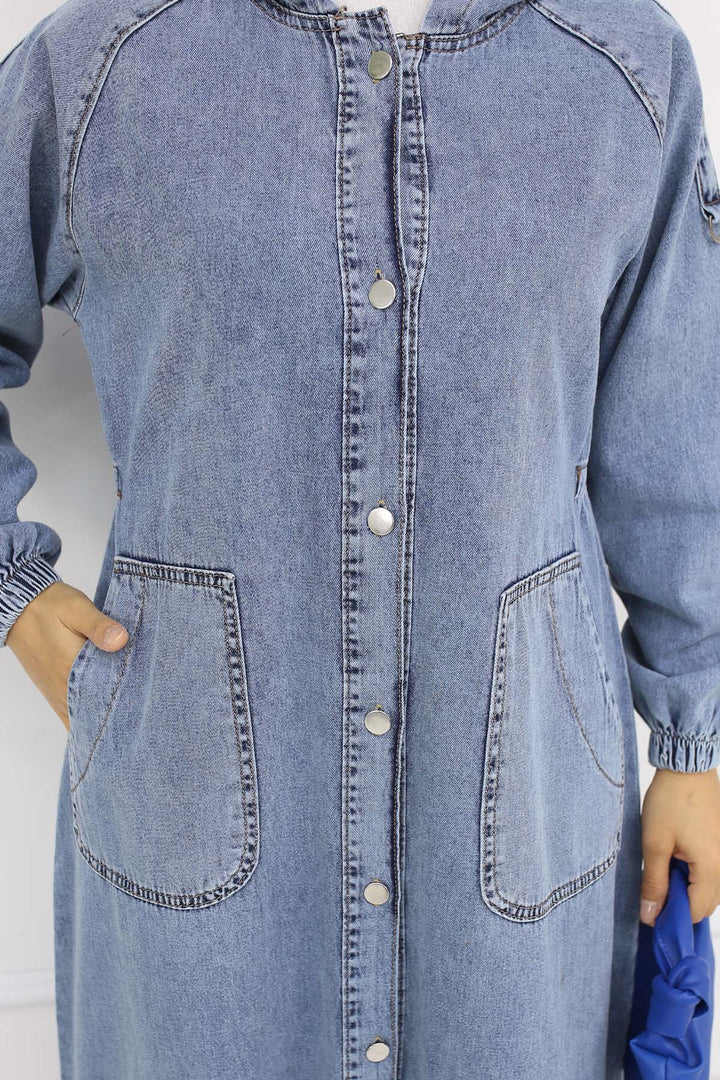 BNG Women Kapüşonlu Kot Kap Mavi 1352 - Middletown