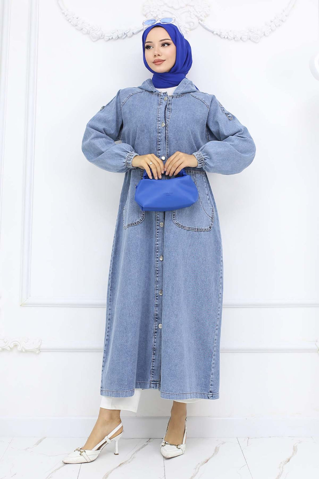 BNG Women Kapüşonlu Kot Kap Mavi 1352 - Middletown