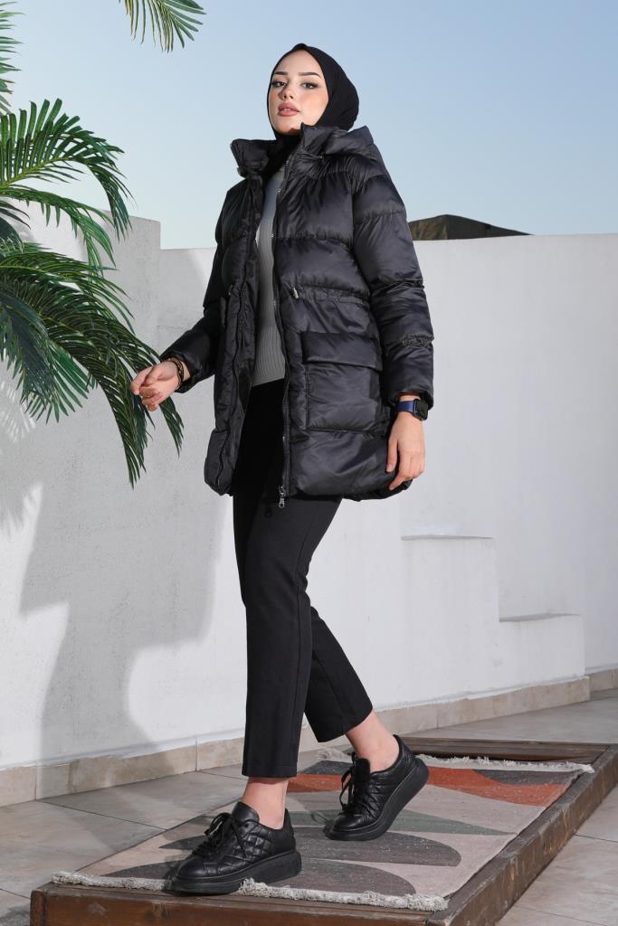 BNG Women Waist Ruffled Puffer Jacket Black - Clermont