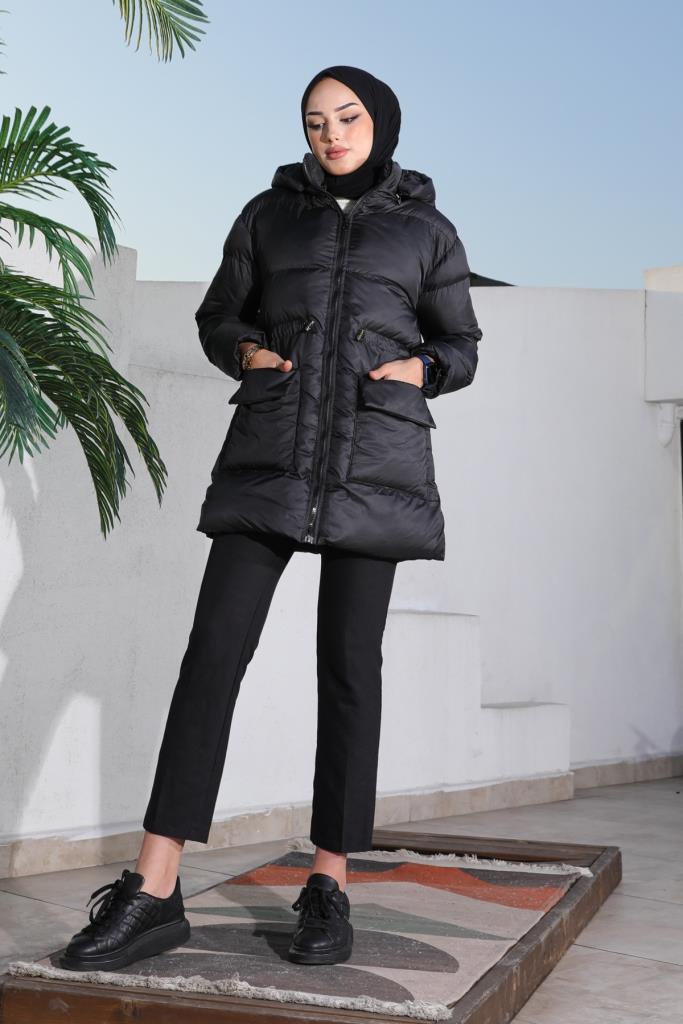 BNG Women Waist Ruffled Puffer Jacket Black - Clermont