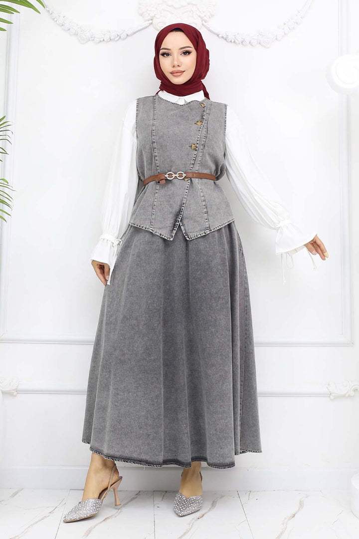 BNG Women Vest Skirt Duo Denim Suit Gray 357 - Joué-lés-Tours