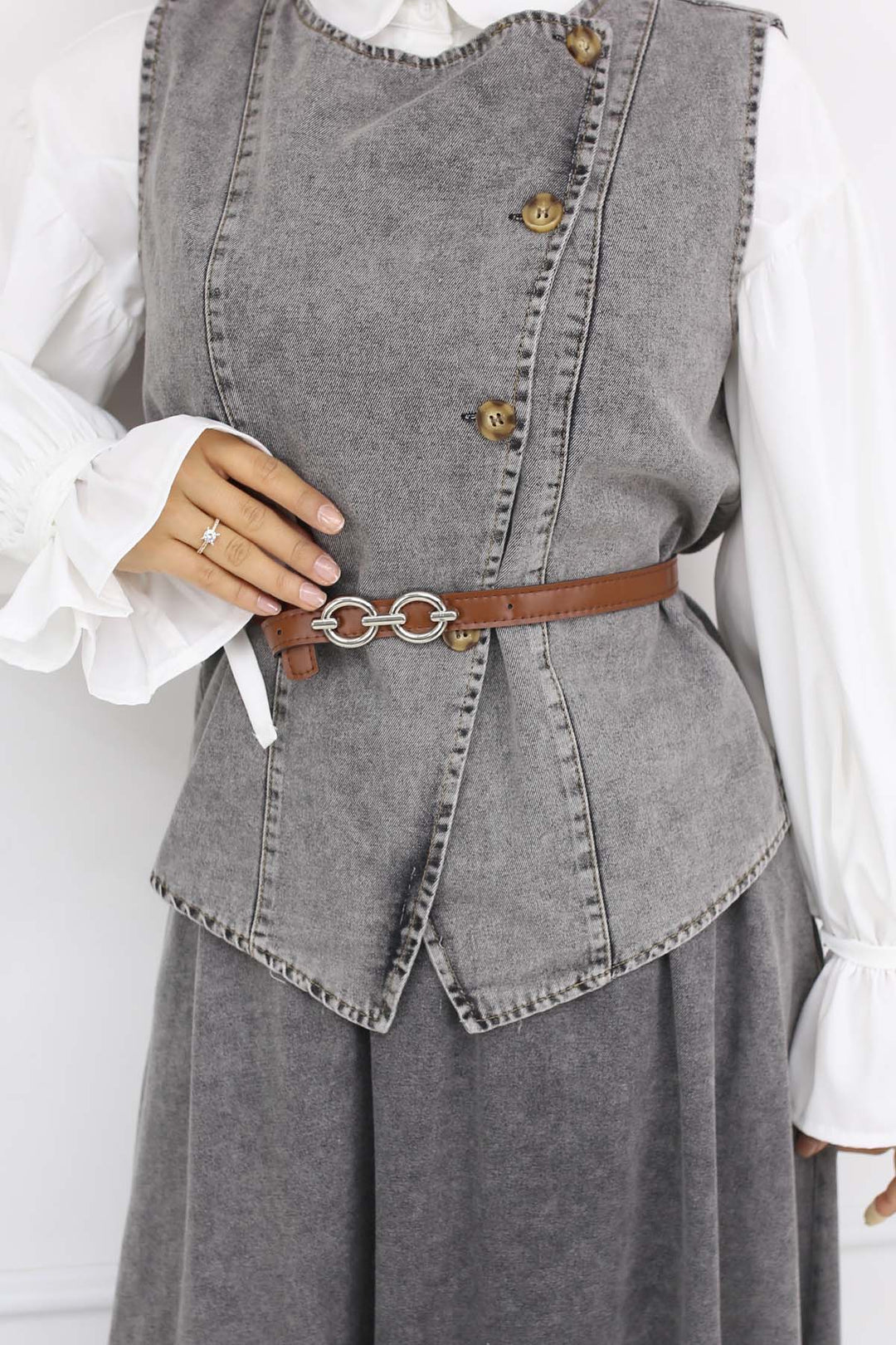 BNG Women Vest Skirt Duo Denim Suit Gray 357 - Joué-lés-Tours