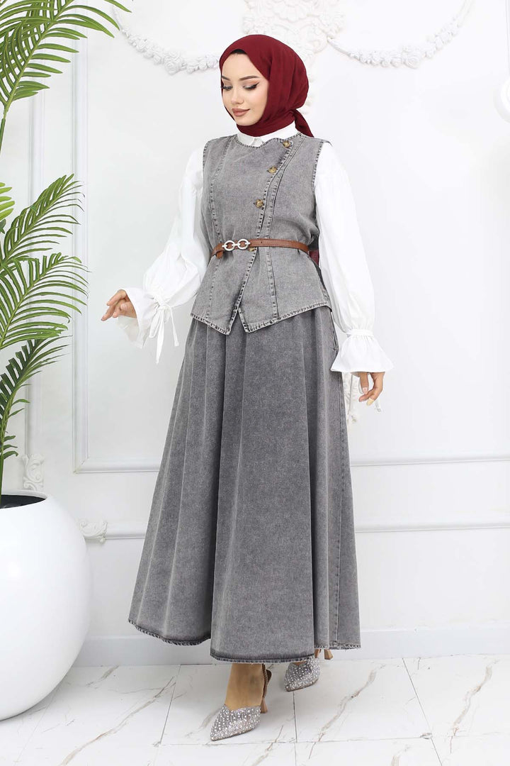 BNG Women Vest Skirt Duo Denim Suit Gray 357 - Joué-lés-Tours