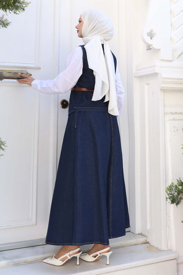 BNG Women Yelek Etek İkili Kot Takım Lacivert 357 - Olhão