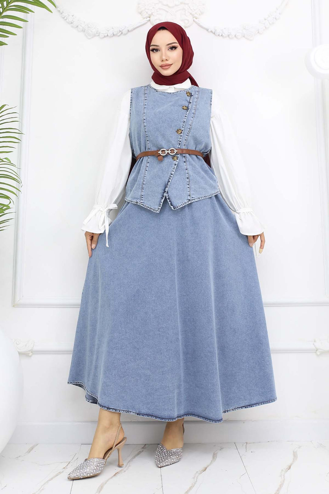 BNG Women Yelek Etek İkili Kot Takım Mavi 357 - Reutlingen