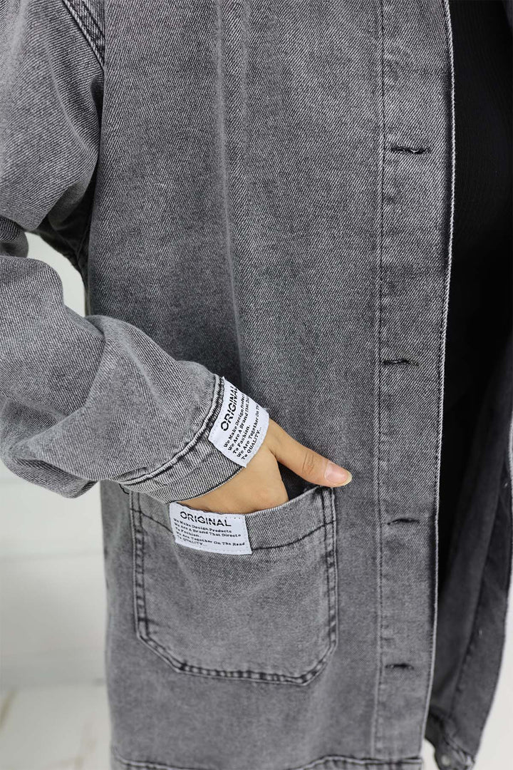 BNG Women Mobile Detailed Hijab Denim Jacket Gray 702 - Slidell