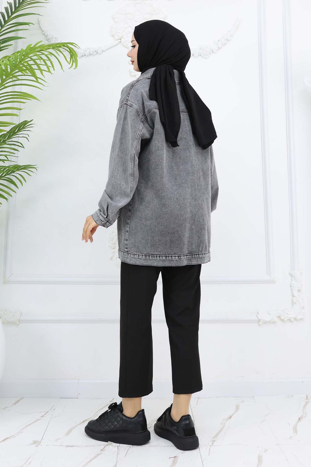 BNG Women Mobile Detailed Hijab Denim Jacket Gray 702 - Slidell