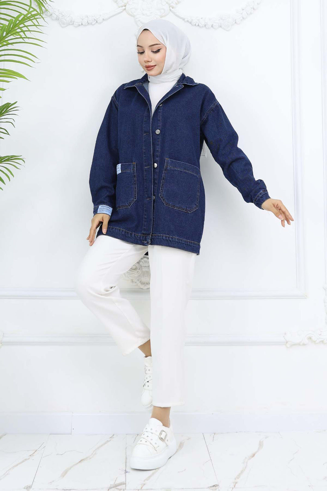 BNG Women Mobile Detailed Hijab Denim Jacket Navy 702 - Modica