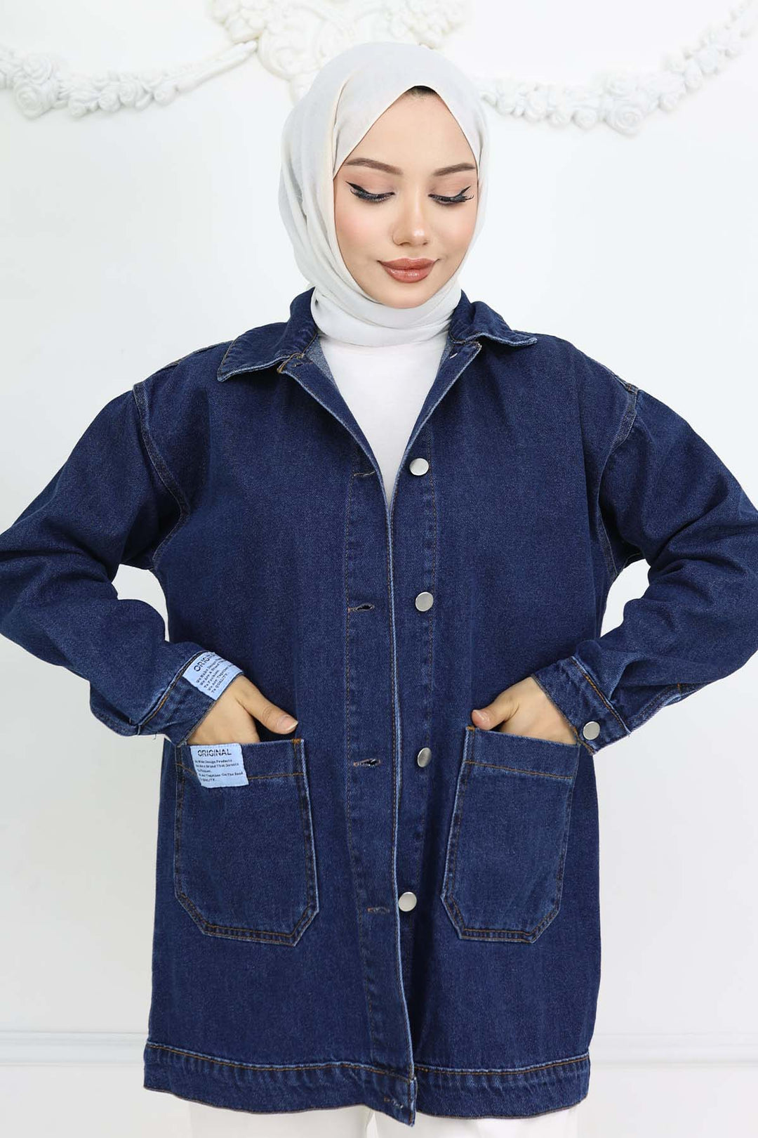 BNG Women Mobile Detailed Hijab Denim Jacket Navy 702 - Modica