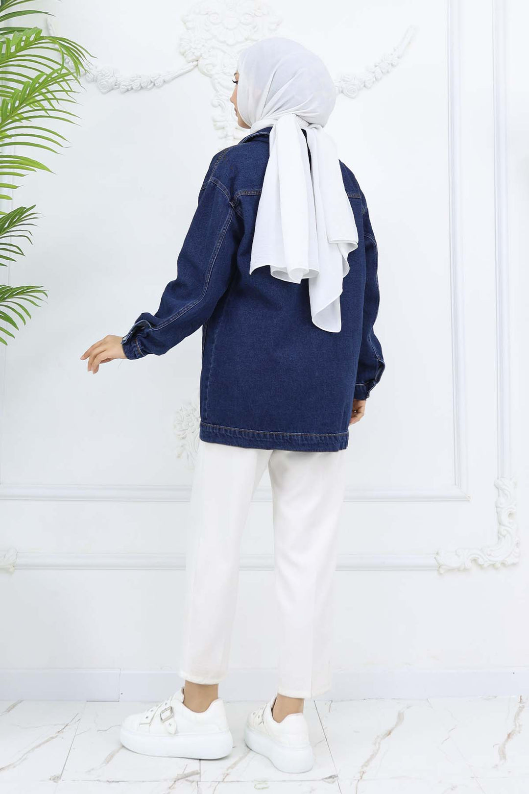 BNG Women Mobile Detailed Hijab Denim Jacket Navy 702 - Modica