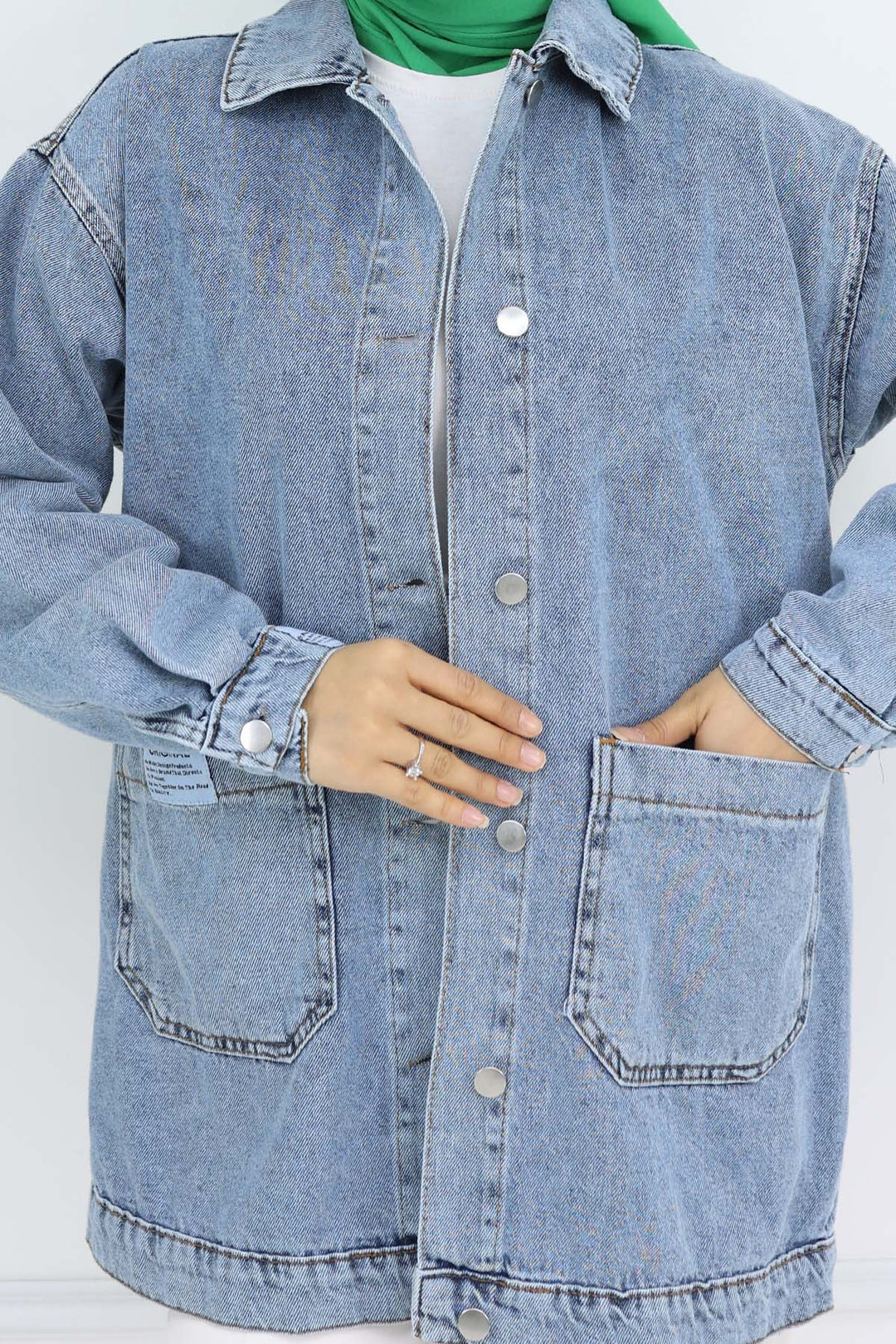 BNG Women Mobile Detailed Hijab Denim Jacket Blue 702 - Zongolica