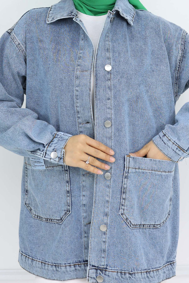 BNG Women Mobile Detailed Hijab Denim Jacket Blue 702 - Zongolica