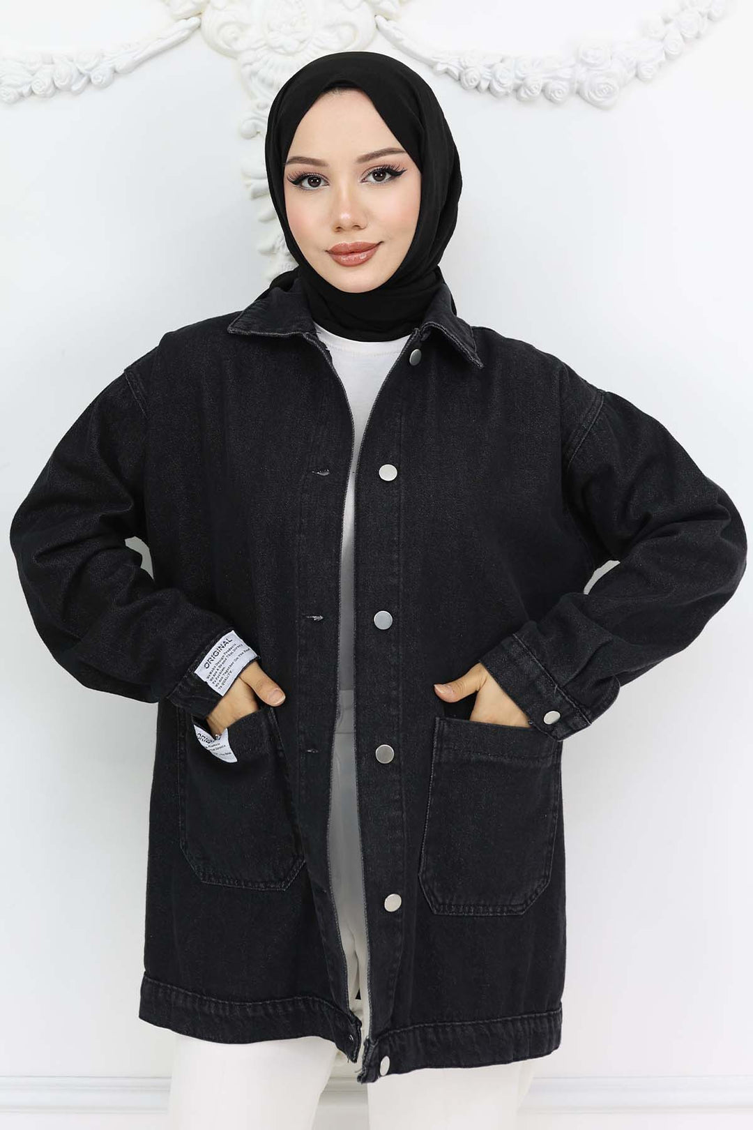 BNG Women Mobile Detailed Hijab Denim Jacket Black 702 - Marina di Carrara