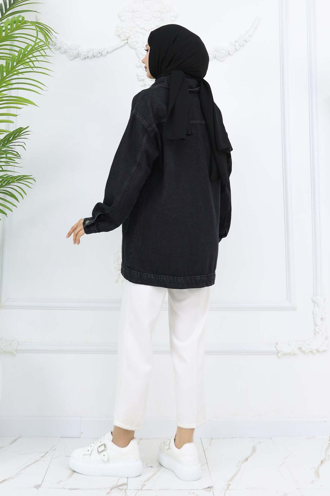 BNG Women Mobile Detailed Hijab Denim Jacket Black 702 - Marina di Carrara