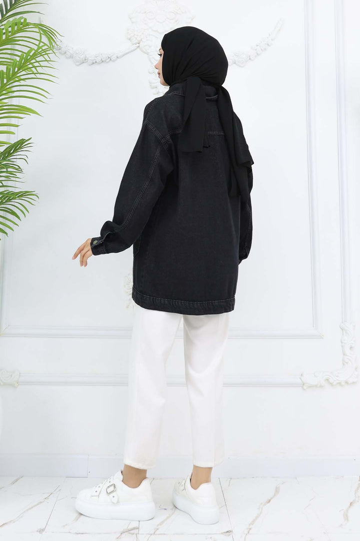 BNG Women Mobile Detailed Hijab Denim Jacket Black 702 - Marina di Carrara