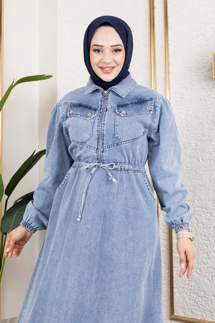 BNG Women Blue Denim Dress with Belted Pockets 6116 - Lodi