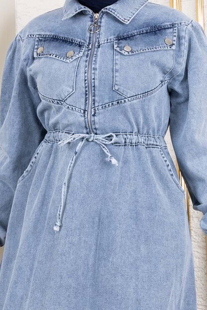 BNG Women Blue Denim Dress with Belted Pockets 6116 - Lodi