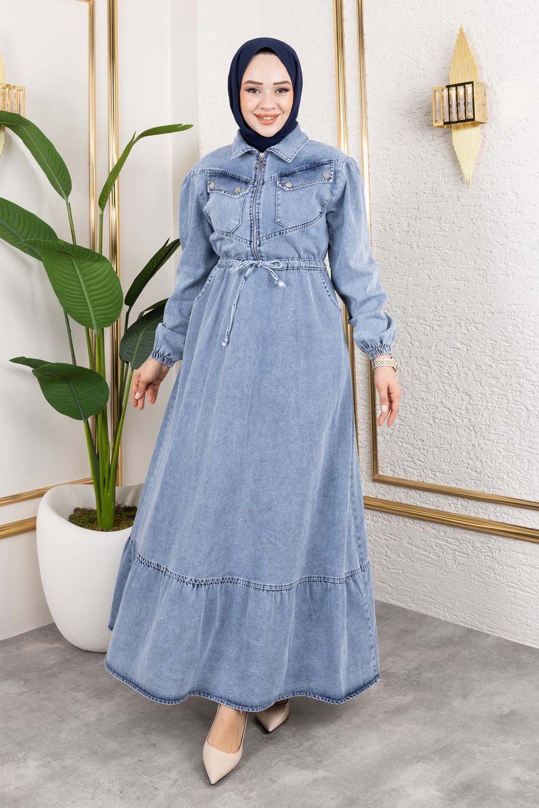 BNG Women Blue Denim Dress with Belted Pockets 6116 - Lodi