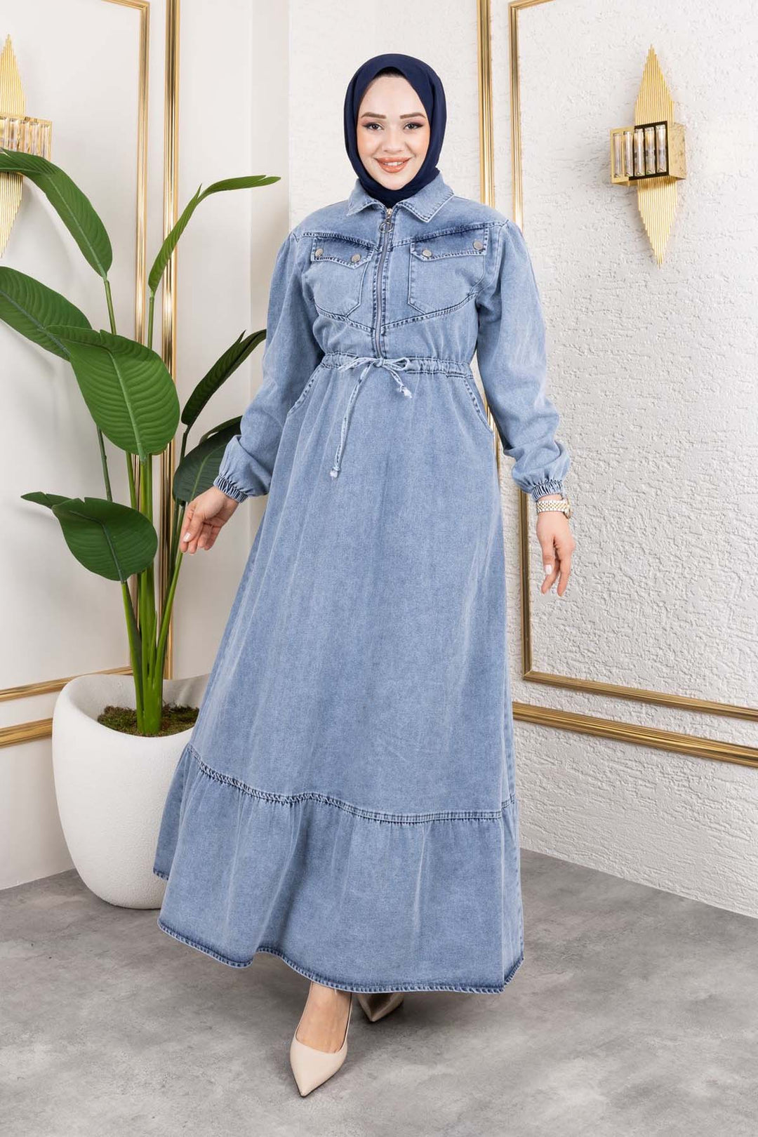 BNG Women Blue Denim Dress with Belted Pockets 6116 - Lodi
