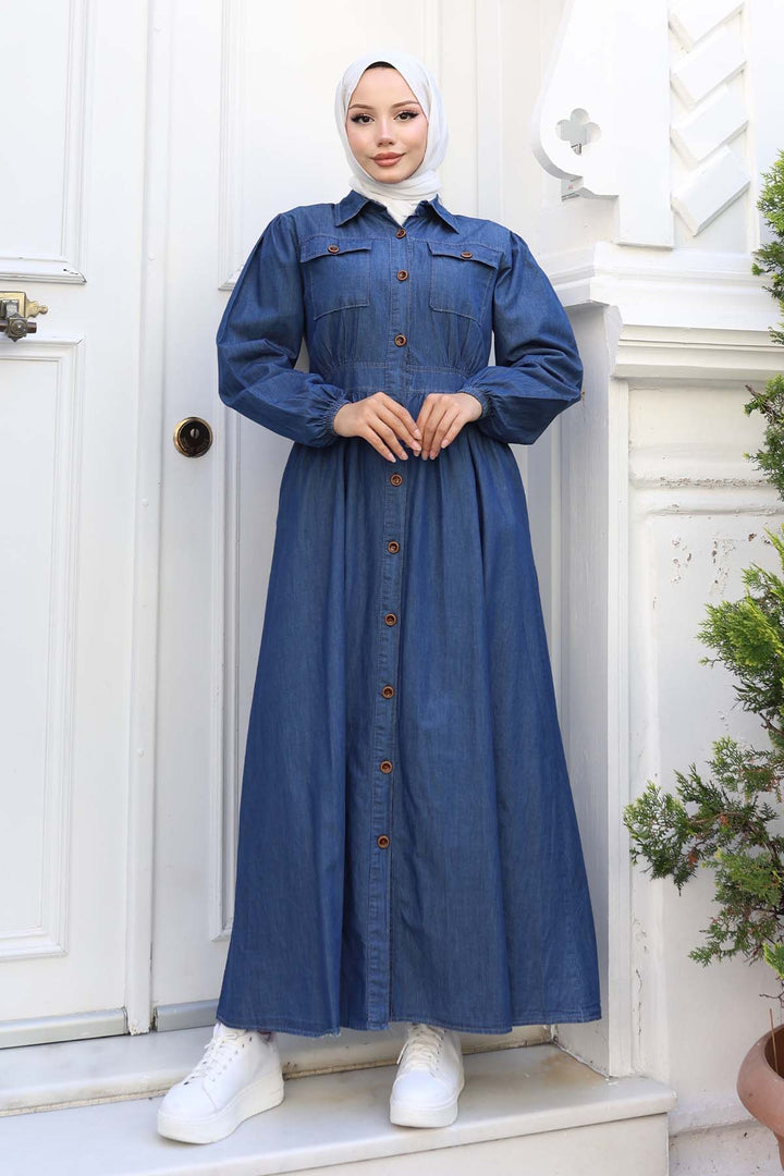 BNG Women Button Detailed Denim Dress Navy 6776 - Albany