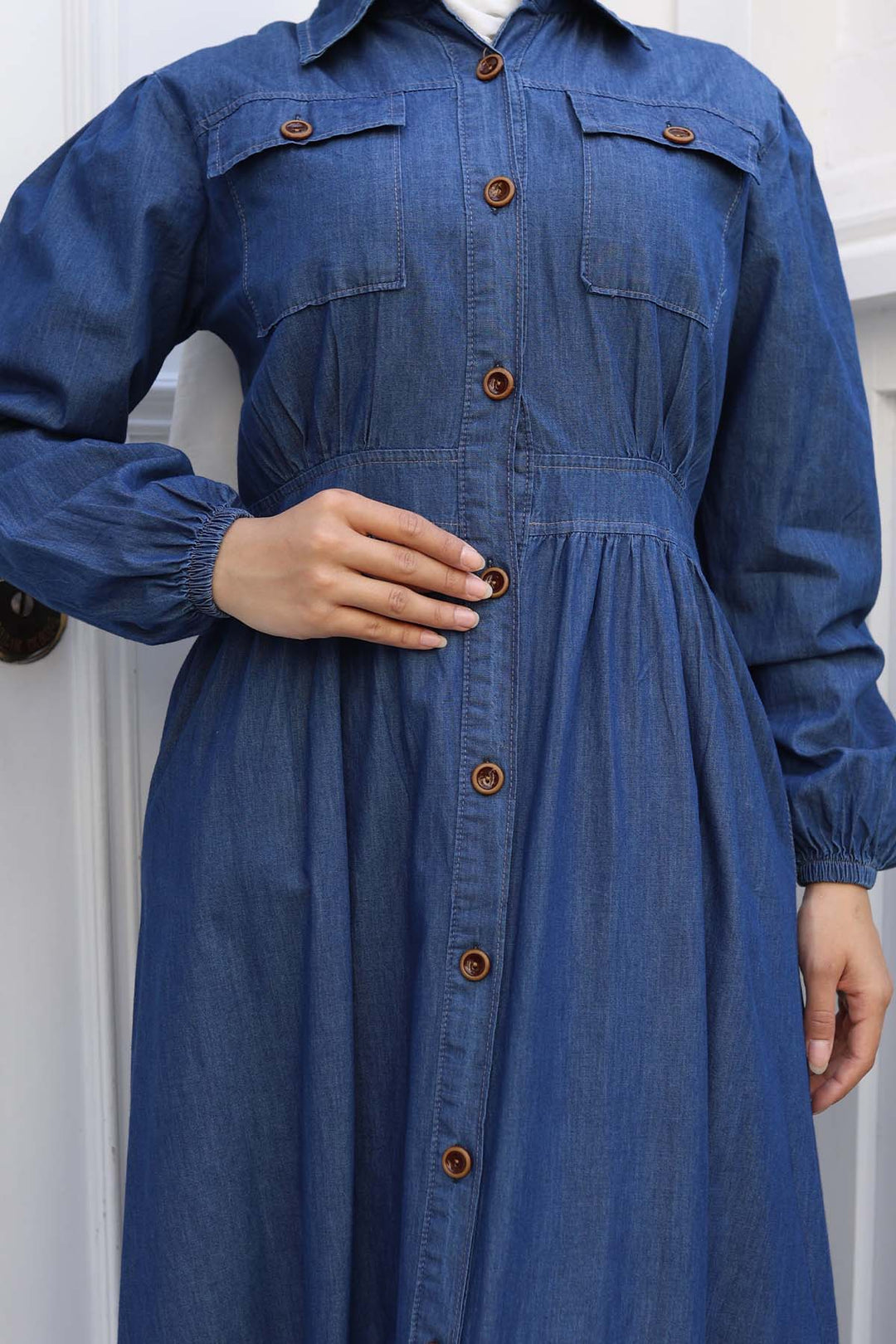 BNG Women Button Detailed Denim Dress Navy 6776 - Albany