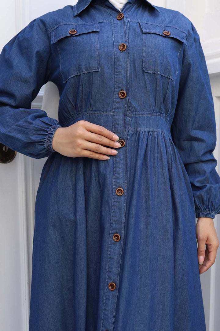 BNG Women Button Detailed Denim Dress Navy 6776 - Albany