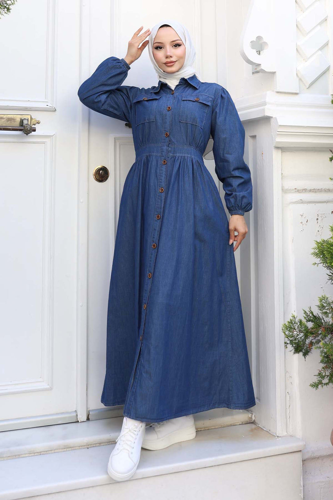 BNG Women Button Detailed Denim Dress Navy 6776 - Albany