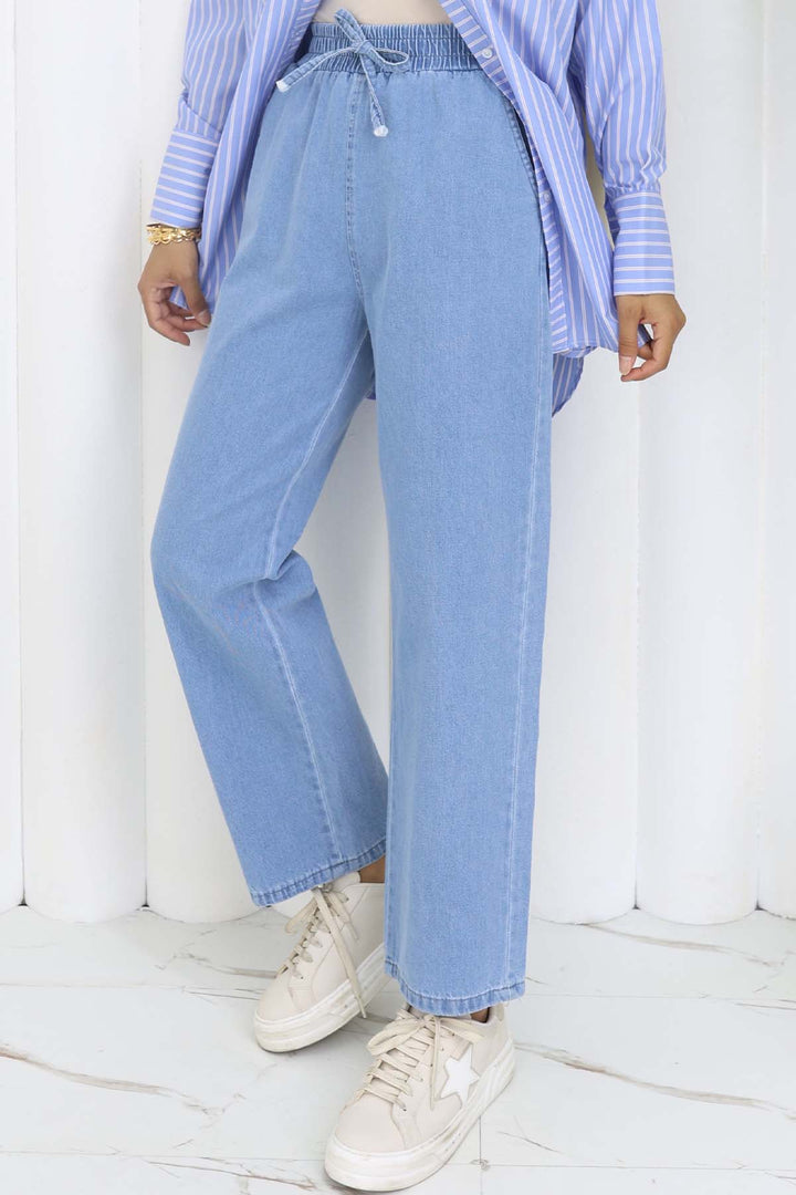 BNG Women Elastic Waist Denim Pants Ice Blue 4083 - Essex
