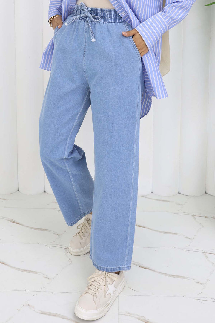 BNG Women Elastic Waist Denim Pants Ice Blue 4083 - Essex