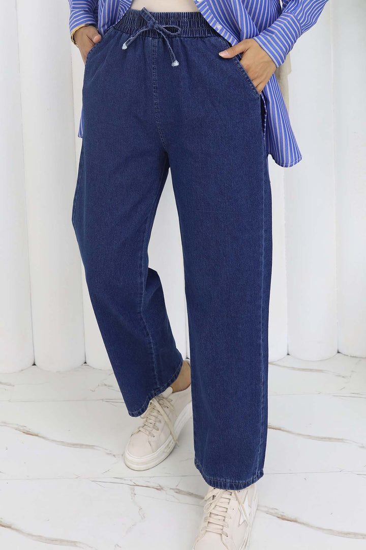 BNG Women Elastic Waist Denim Pants Navy Blue 4083 - Alès