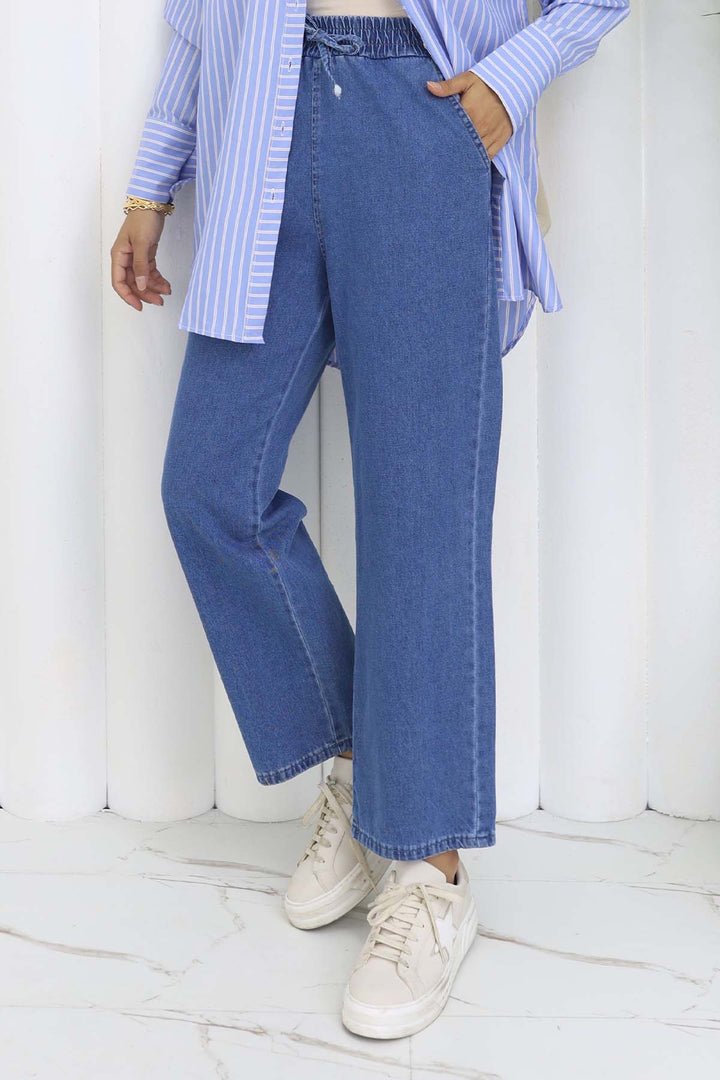 BNG Women Elastic Waist Denim Pants Blue 4083 - Walkden