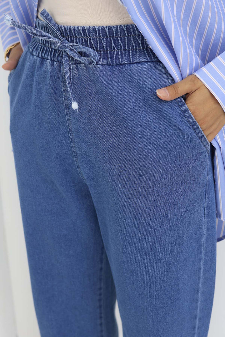 BNG Women Elastic Waist Denim Pants Blue 4083 - Walkden
