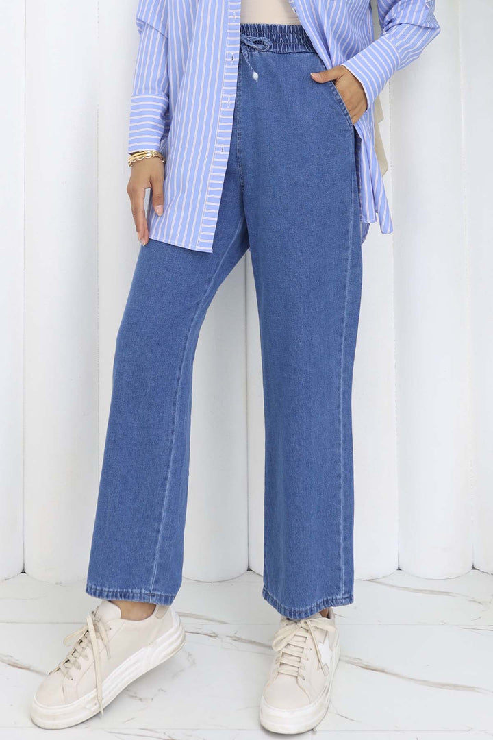 BNG Women Elastic Waist Denim Pants Blue 4083 - Abrantes