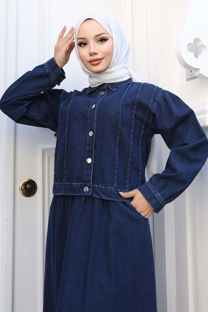 BNG Women Buttoned Jacket Skirt Denim Suit Navy 2105 - Reutlingen