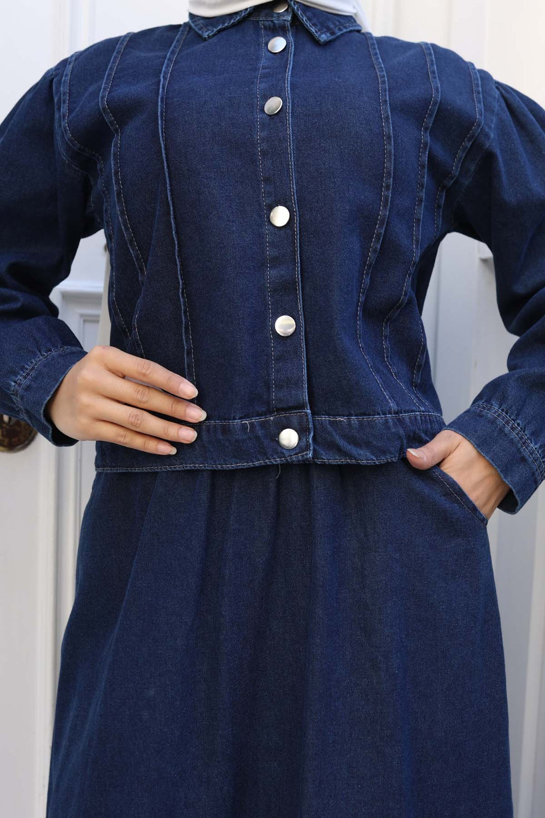 BNG Women Buttoned Jacket Skirt Denim Suit Navy 2105 - Reutlingen