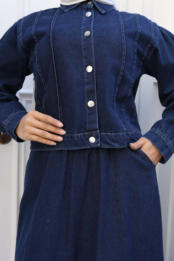 BNG Women Buttoned Jacket Skirt Denim Suit Navy 2105 - Reutlingen